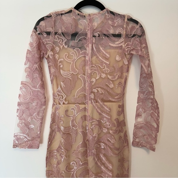 ASOS Club Sequined Pink Occasional Mermaid Long Sleeves Dress Size 2 - Picture 9 of 11